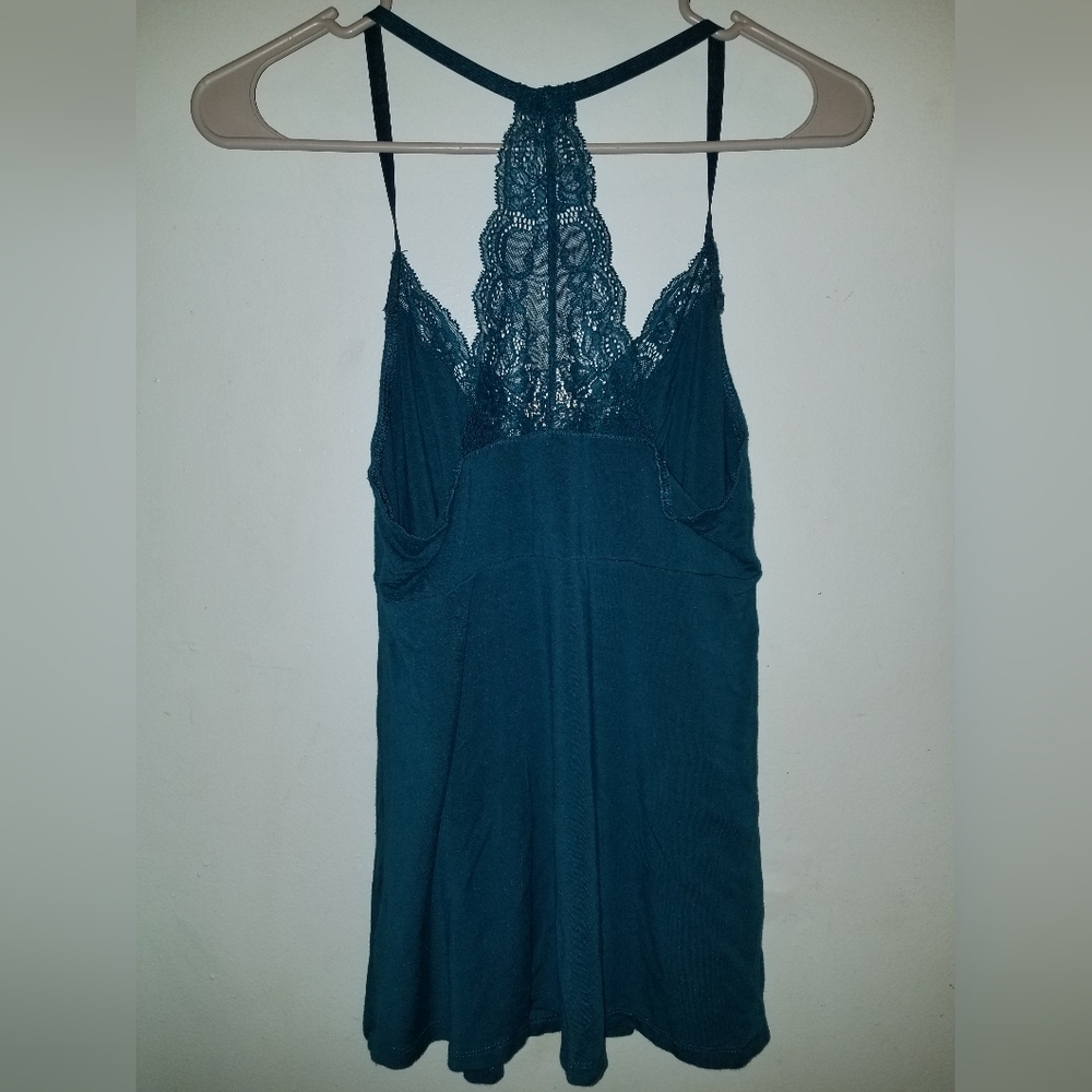 Max Studio Elegant Lace Teal Tank Top Racer Back Pajama Pj Camisole